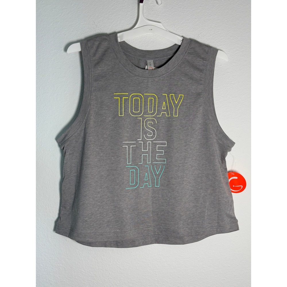 Gaiam Today Is The Day Graphic Muscle Tank Top Heather Grey XL NWT